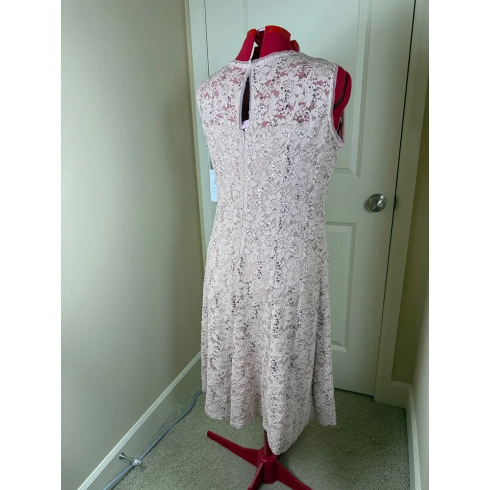 NWT Women's SLNY Plus 16 Blush Lace Sequin Midi Dress with Shrug 2PC Set